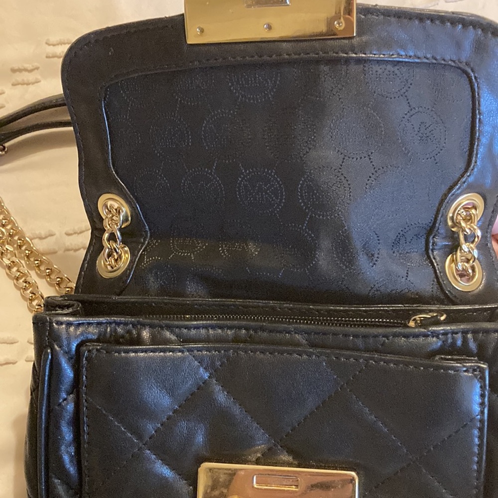 Michael Kors Black Leather Small Quilted Purse Gold Chain Crossbody Sloan Bag - Picture 10 of 15